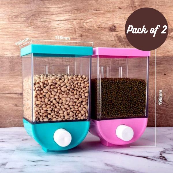 Push Button Wall Mounted Food Dispenser Grocery Storage Container (Pack of 2)